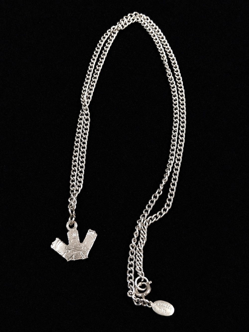 Vintage 1976 ESTEE LAUDER Silver Tone Chain Necklace Charm Signed ©76